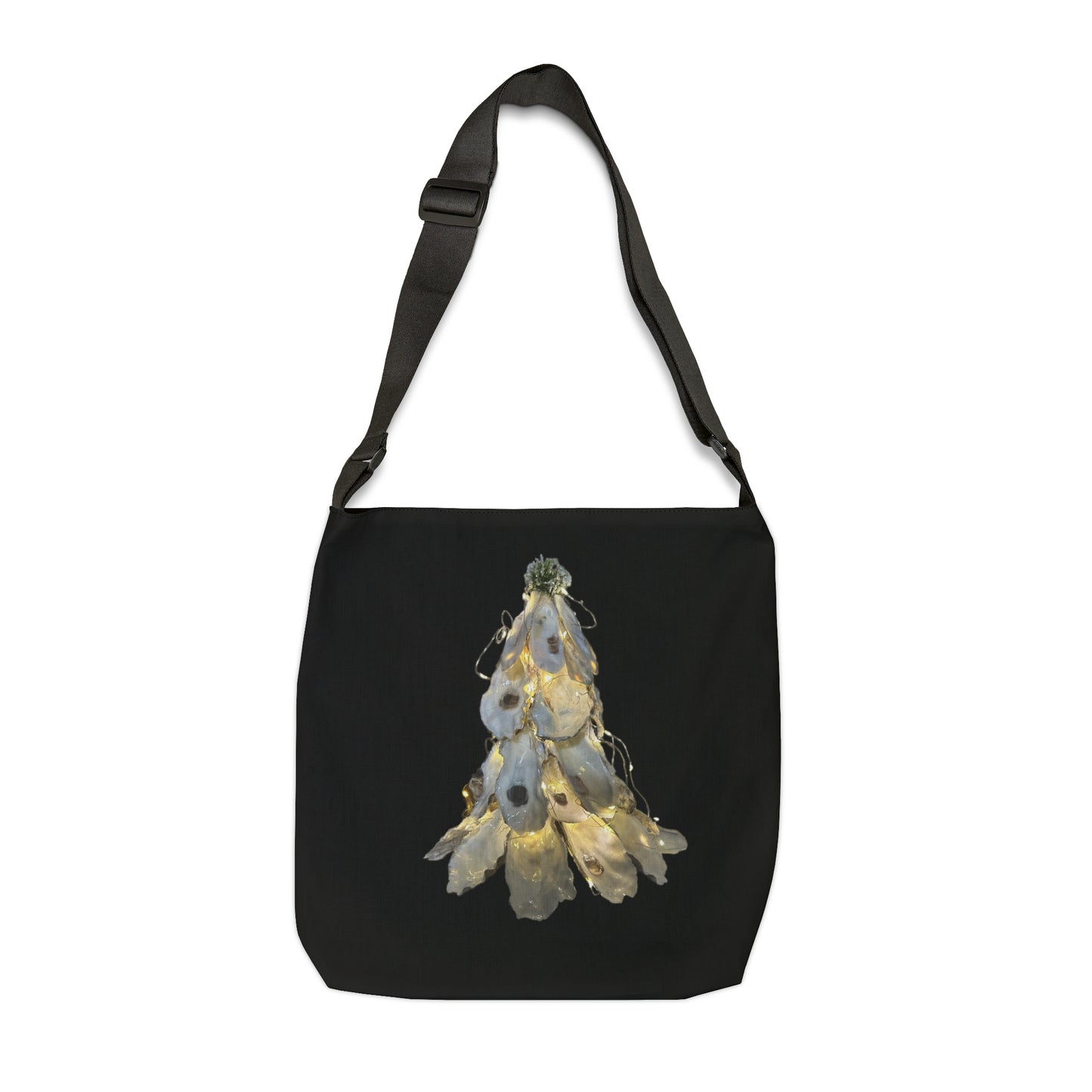 Adjustable Tote Black Tote Bag: Artisan Oyster Shell Lit Christmas Tree: Handmade Coastal Artistry for You