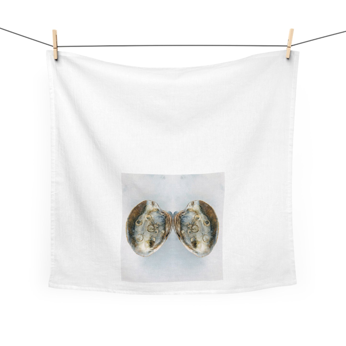 Square Napkin / Tea Towel with "Find the Angel" Clam Shell Design for a Year around Specialized Coastal Decor and Your Unique Host/Hostess Touch