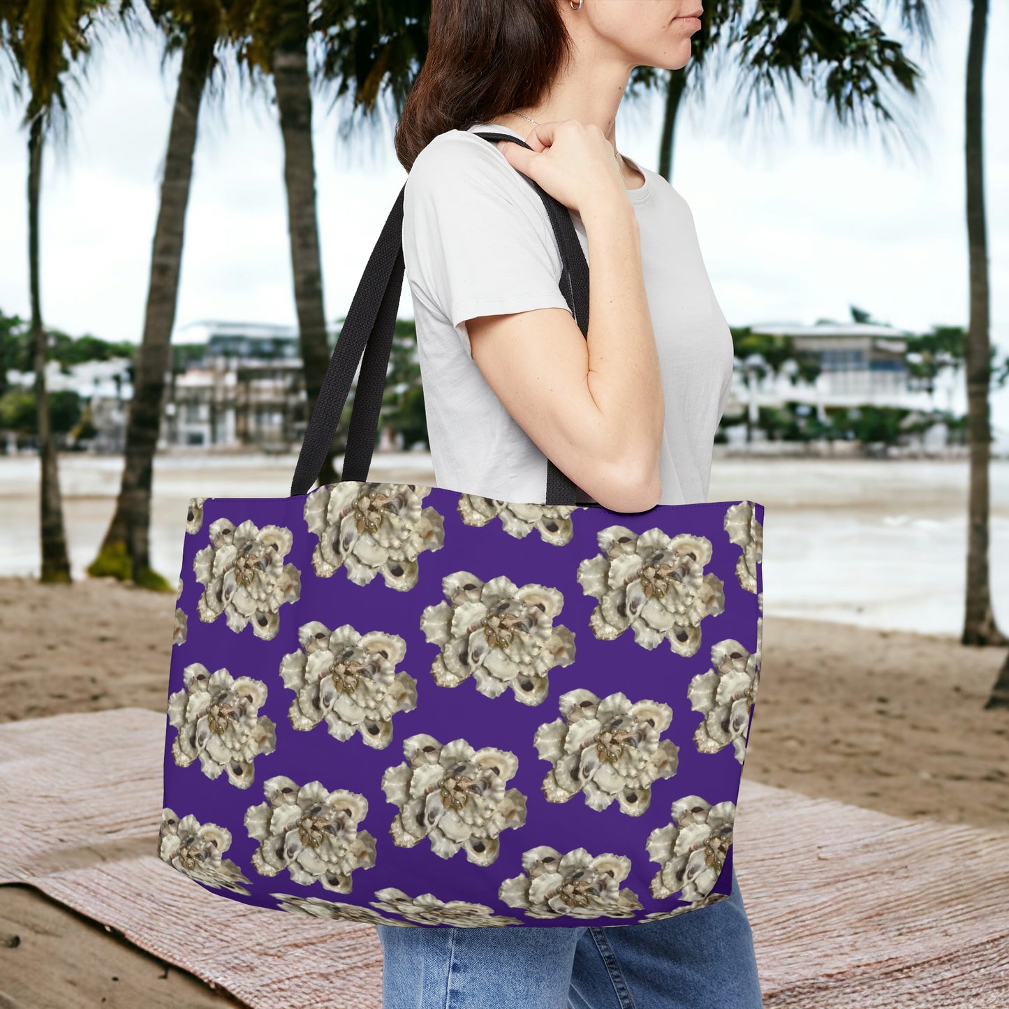 Extra Roomy Tote Bag with Exclusive Oyster Shell Art: Limited Edition Ocean Style