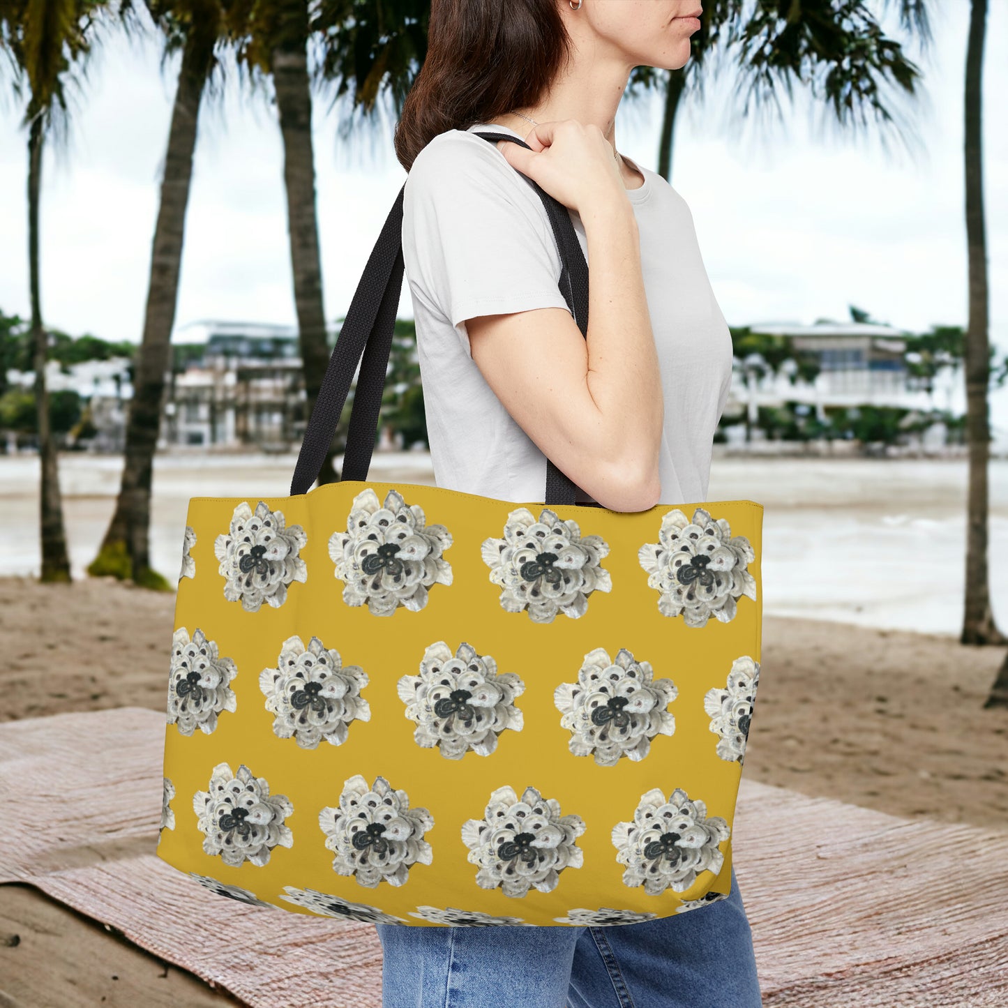 Extra Roomy Tote Bag with Exclusive Oyster Shell Art: Limited Edition Ocean Style