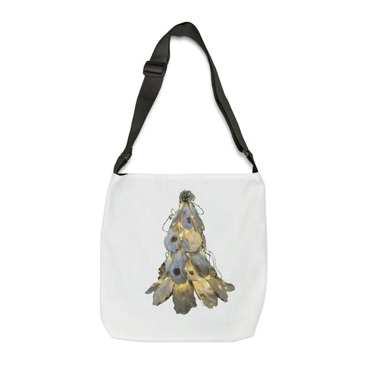 Adjustable Tote White Bag: Artisan Oyster Shell Lit Christmas Tree: Handmade Coastal Artistry for You