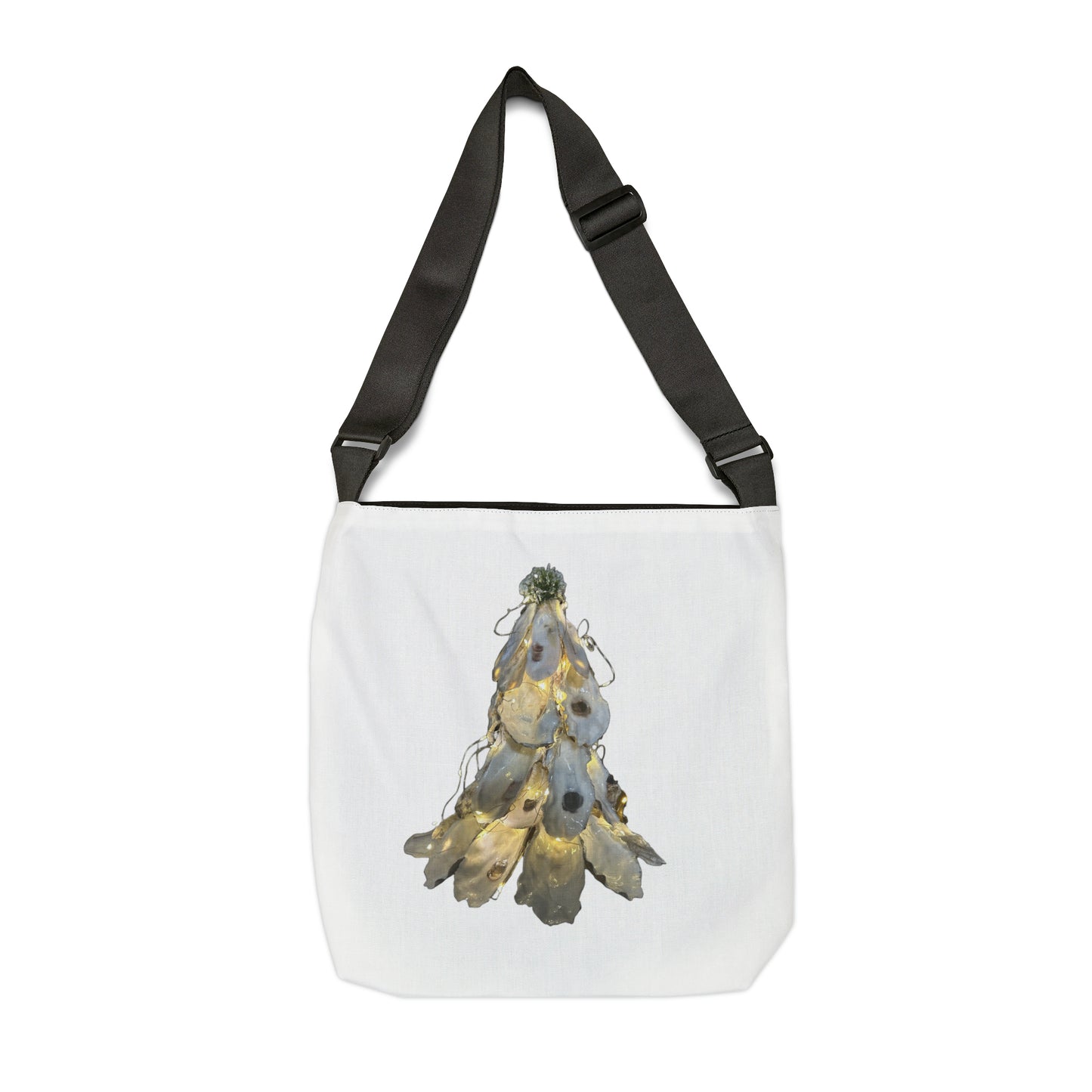 Adjustable Tote White Bag: Artisan Oyster Shell Lit Christmas Tree: Handmade Coastal Artistry for You