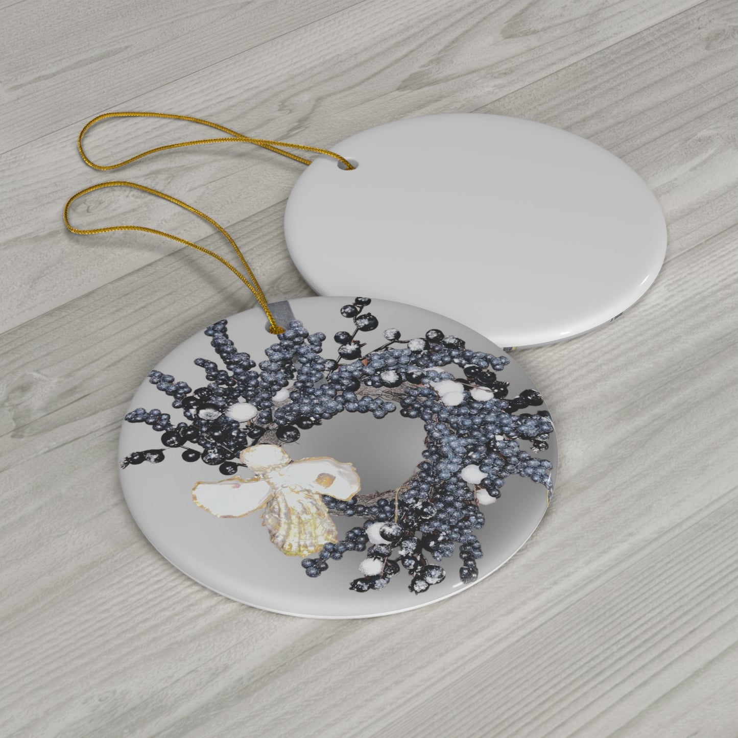 Star Ceramic Ornament, Berries Wreath with Oyster Shell Angel