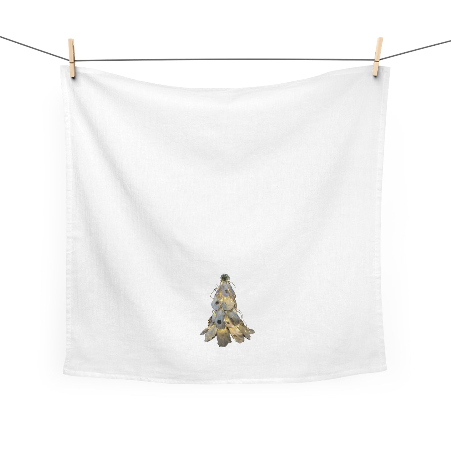 Square Napkin / Tea Towel with Lit Oyster Shell Christmas Tree from our Coastal Minimal Pattern Designs for a Year around Specialized Decor and Your Unique Host/Hostess Touch