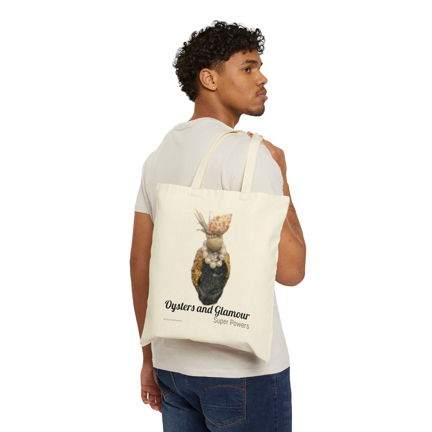 Art Print Cotton Canvas Tote Bag: Is THIS your style or Modern GlamMother? Coastal Characters Oyster Shell Bags are Collectible Gifts