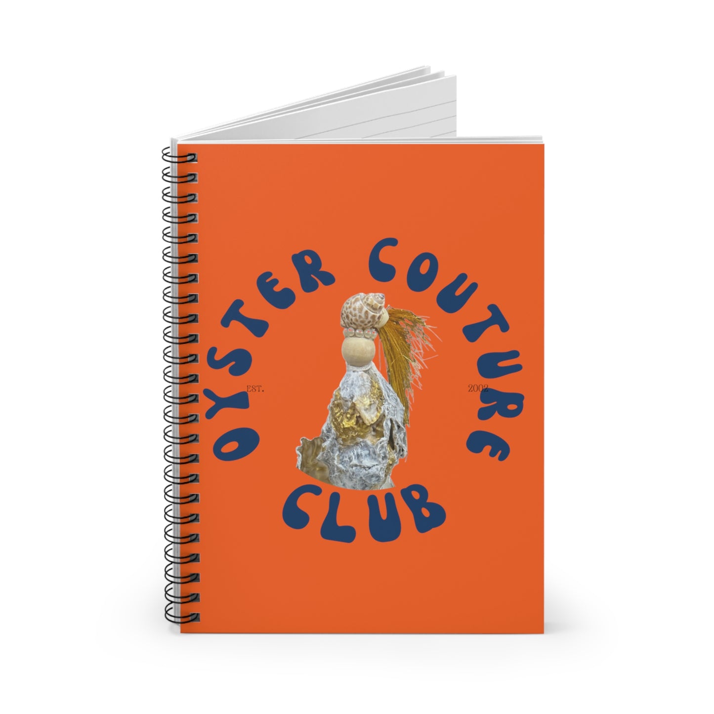 Spiral Notebook orange - Ruled Line, Novelty bold colors and fun fantasy Diva design created with oyster shells and bits of coastal nature