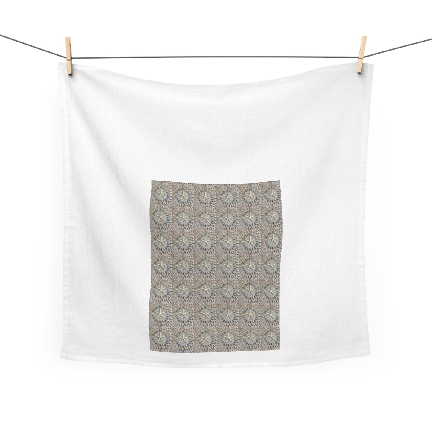 Square Napkin / Tea Towel with Rows of our Starfish and Olive Shell Coastal Pattern Design for a Year around Specialized Decor and Your Unique Host/Hostess Touch