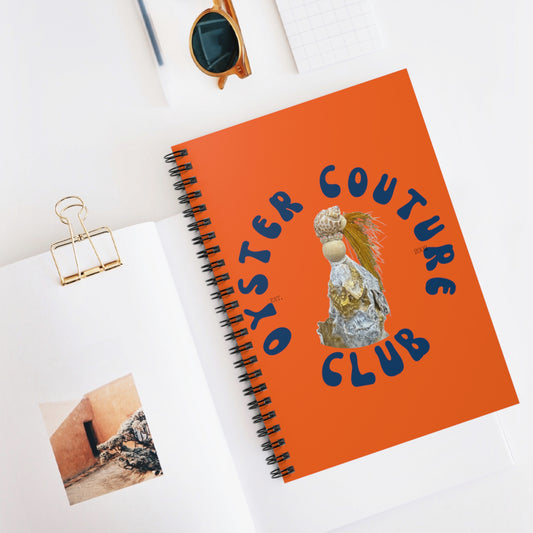 Spiral Notebook orange - Ruled Line, Novelty bold colors and fun fantasy Diva design created with oyster shells and bits of coastal nature