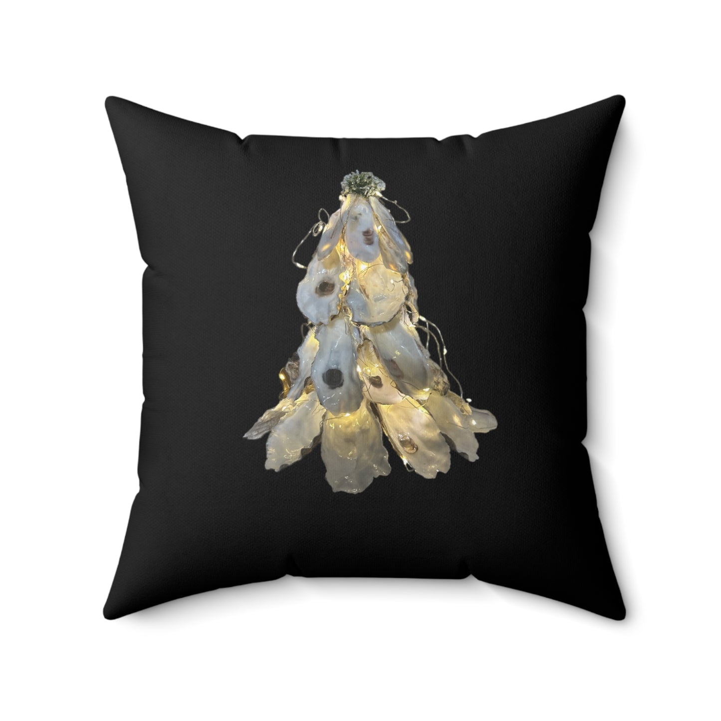 Darkest Blue Square Christmas ONE-side Pillow features Exquisite Oyster Shell Christmas Tree