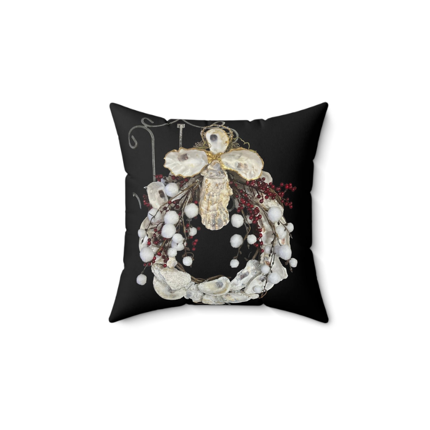 Winter Holiday Square 2-sided Pillows with Angel Cross Wreath/Christmas Tree Oyster Shell Designs