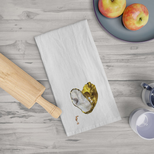 Square Napkin / Tea Towel with Large Oyster Shell Heart White and Gold Toucan Pattern Designed for a Year around Specialized Decor and Your Unique Host/Hostess Touch