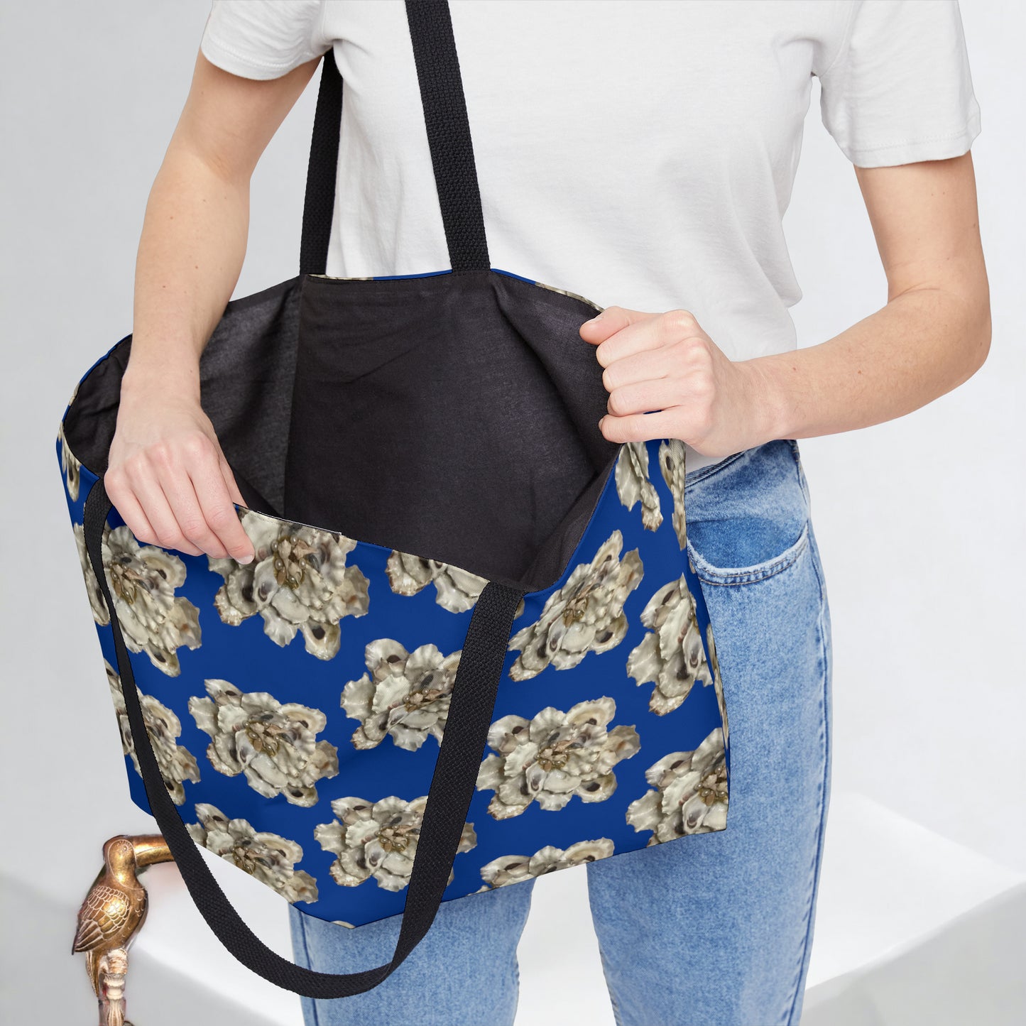 Extra Roomy Tote Bag with Exclusive Oyster Shell Art: Limited Edition Ocean Style