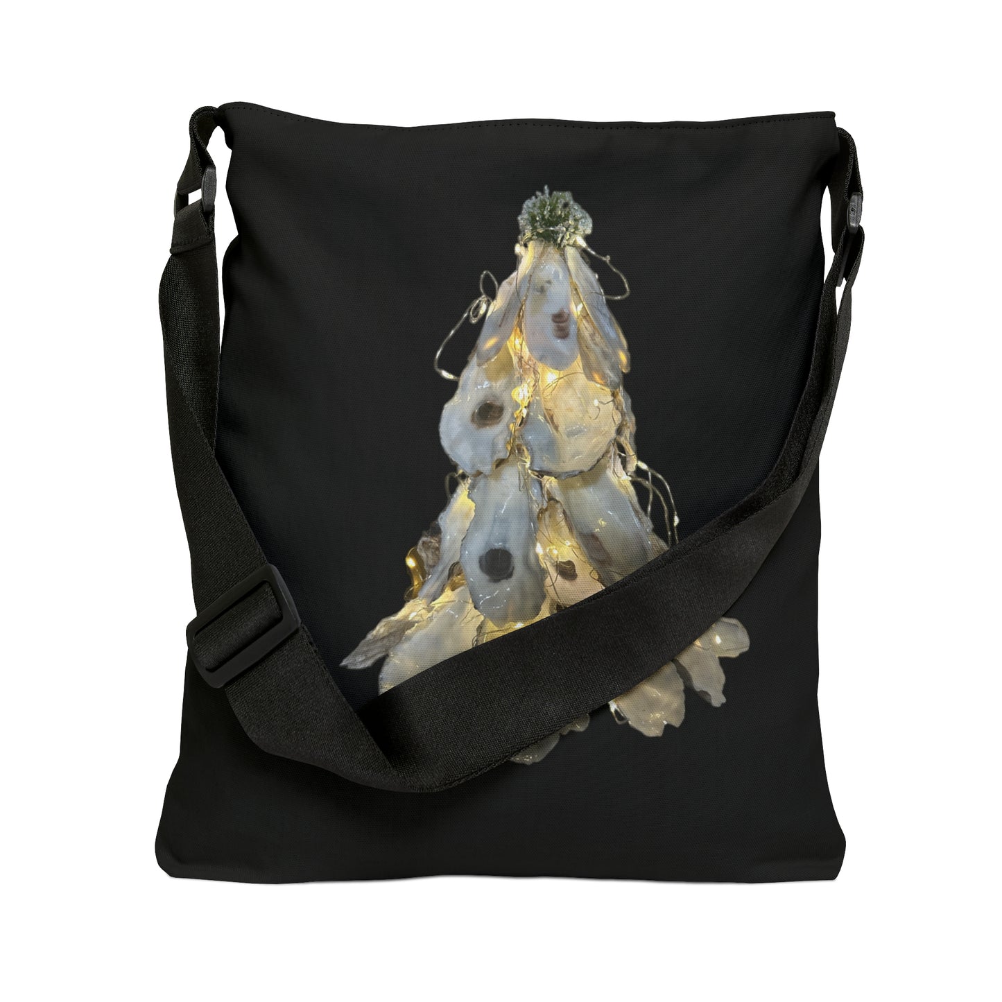 Adjustable Tote Black Tote Bag: Artisan Oyster Shell Lit Christmas Tree: Handmade Coastal Artistry for You