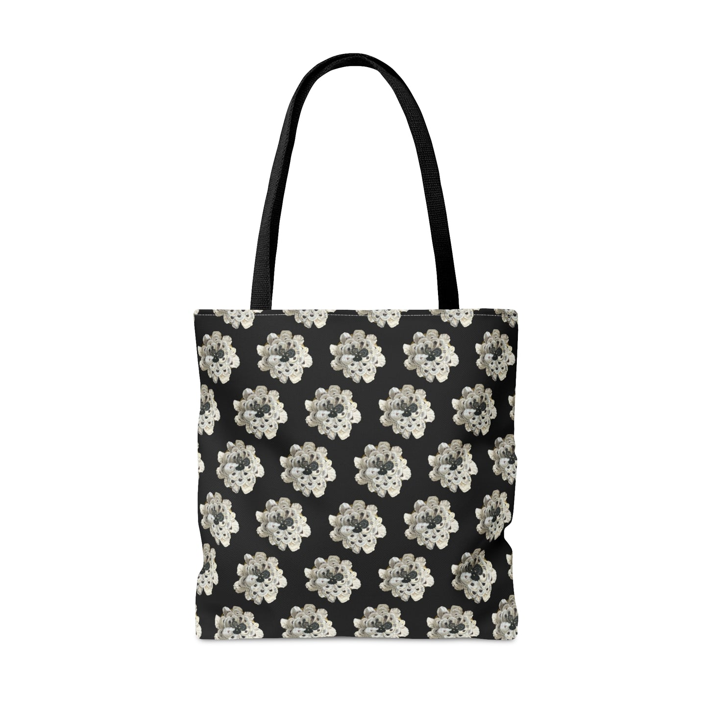 Shell Art Tote Bag in 3 sizes! For Girl Groups, Clubs, Wedding parties, Weekends, Shopping, Beach - Black/White Fantasy XL Flower