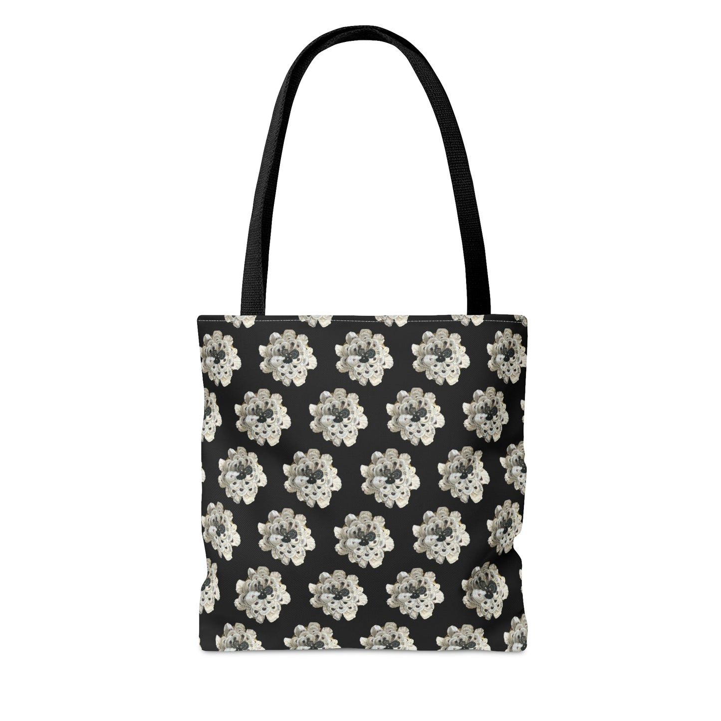 Shell Art Tote Bag in 3 sizes! For Girl Groups, Clubs, Wedding parties, Weekends, Shopping, Beach - Black/White Fantasy XL Flower