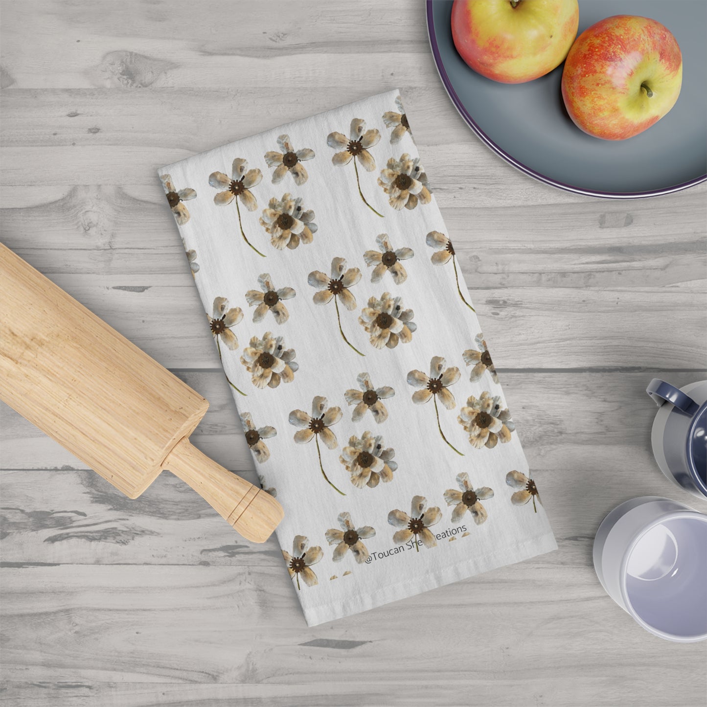 Square Napkin / Tea Towel with Oyster Shell Floral Trio Pattern Designed for a Year around Specialized Decor and Your Unique Host/Hostess Touch