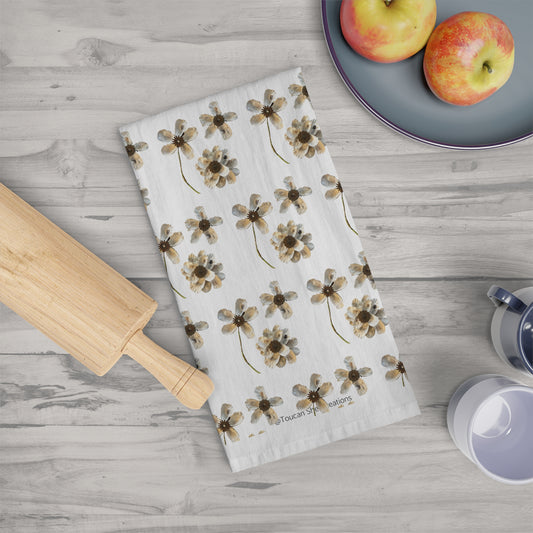 Square Napkin / Tea Towel with Oyster Shell Floral Trio Pattern Designed for a Year around Specialized Decor and Your Unique Host/Hostess Touch