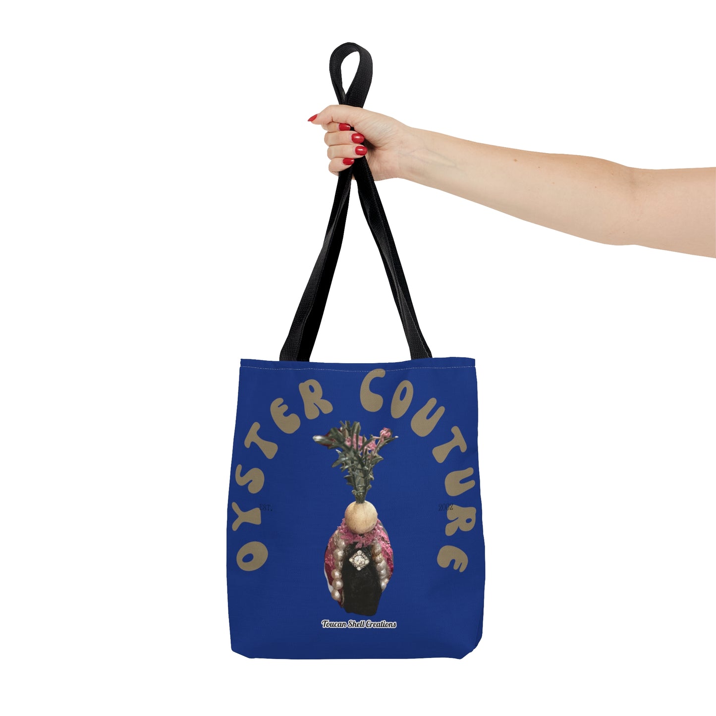 Blue Tote Bag Oyster Couture Oyster Island Queen For Fun Girl Groups, Fall Parties, Oyster Roasts, Re-usable gift bags, Carry all Tote, Isn't She Fun?