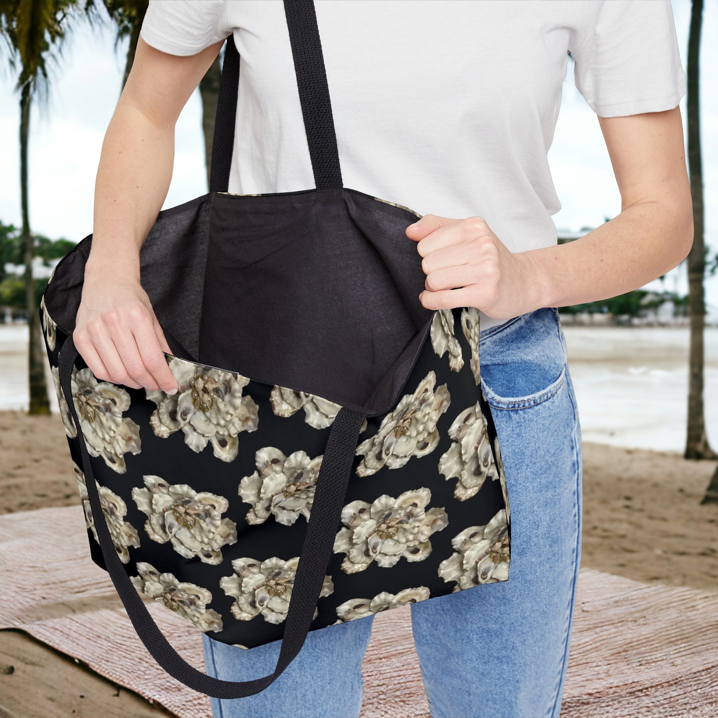 Extra Roomy Tote Bag with Exclusive Oyster Shell Art: Limited Edition Ocean Style