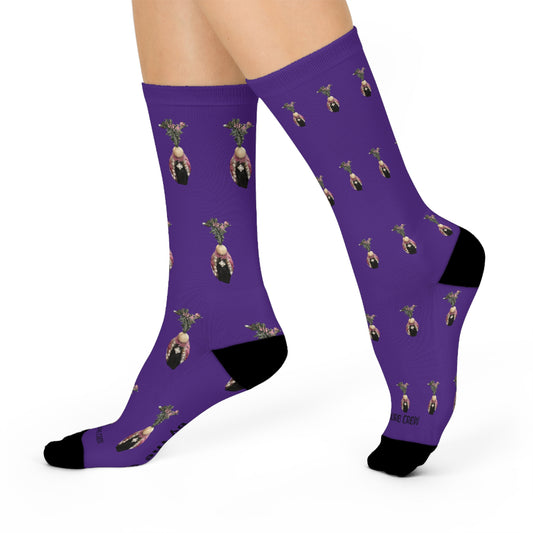 Diamond Isle Queen purple socks, Mix and match for teens and adults, Extra Cushioned Crew Socks with Novelty Seashell figures, ocean theme, sea life inspired, socks for women, socks for men, girly girls