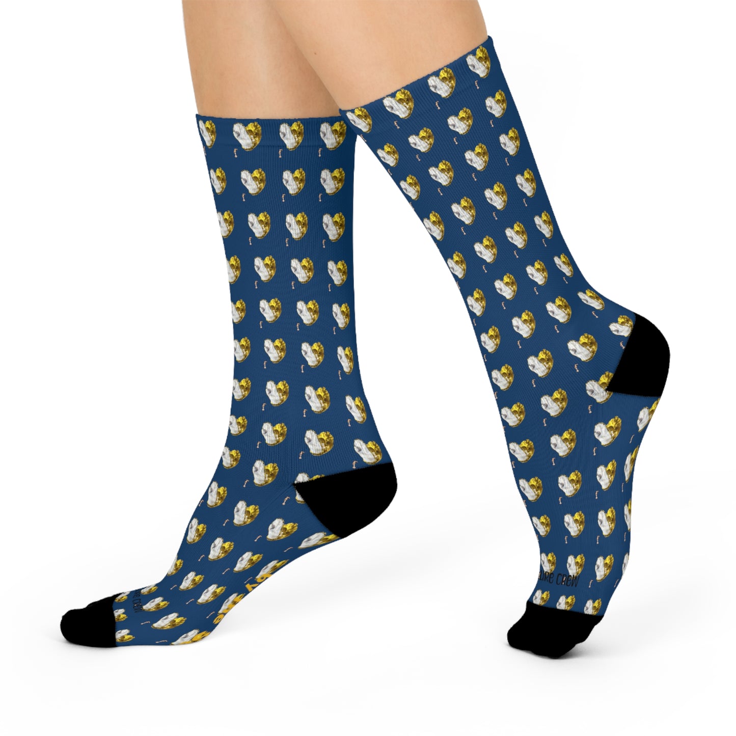 Half Hearted Gold deep dark blue socks, Mix and match collection, Extra Cushioned Crew Socks with Novelty Seashell figures, ocean theme, sea life inspired, socks for women, socks for men, girly girls