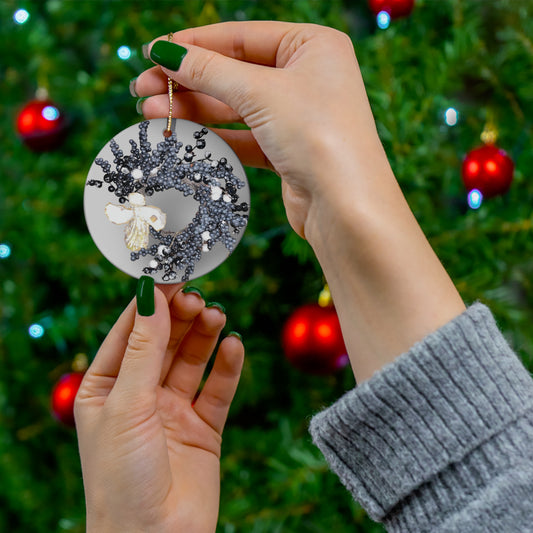 Star Ceramic Ornament, Berries Wreath with Oyster Shell Angel