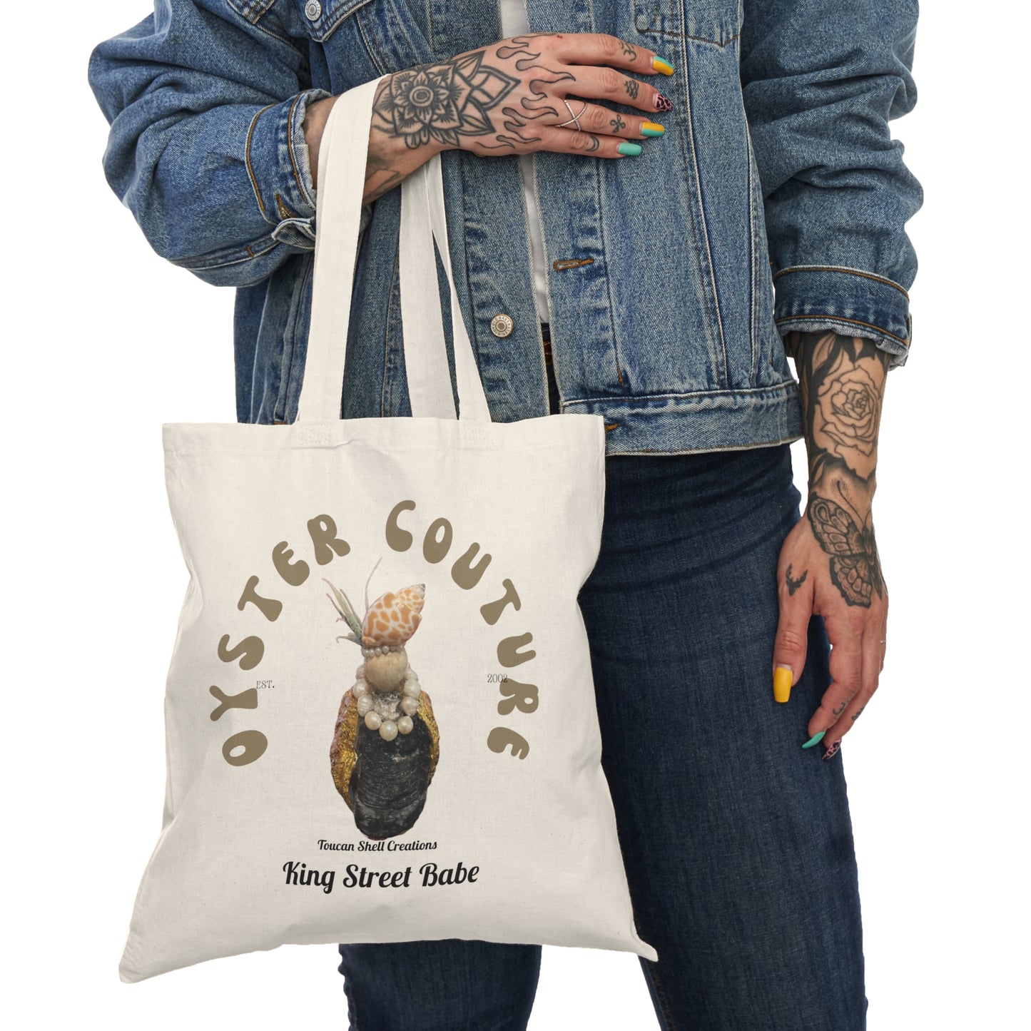 Natural Tote Bag Cotton Easy Carry Cotton Canvas Fun Coastal Theme - Oyster Shell Art Print bag