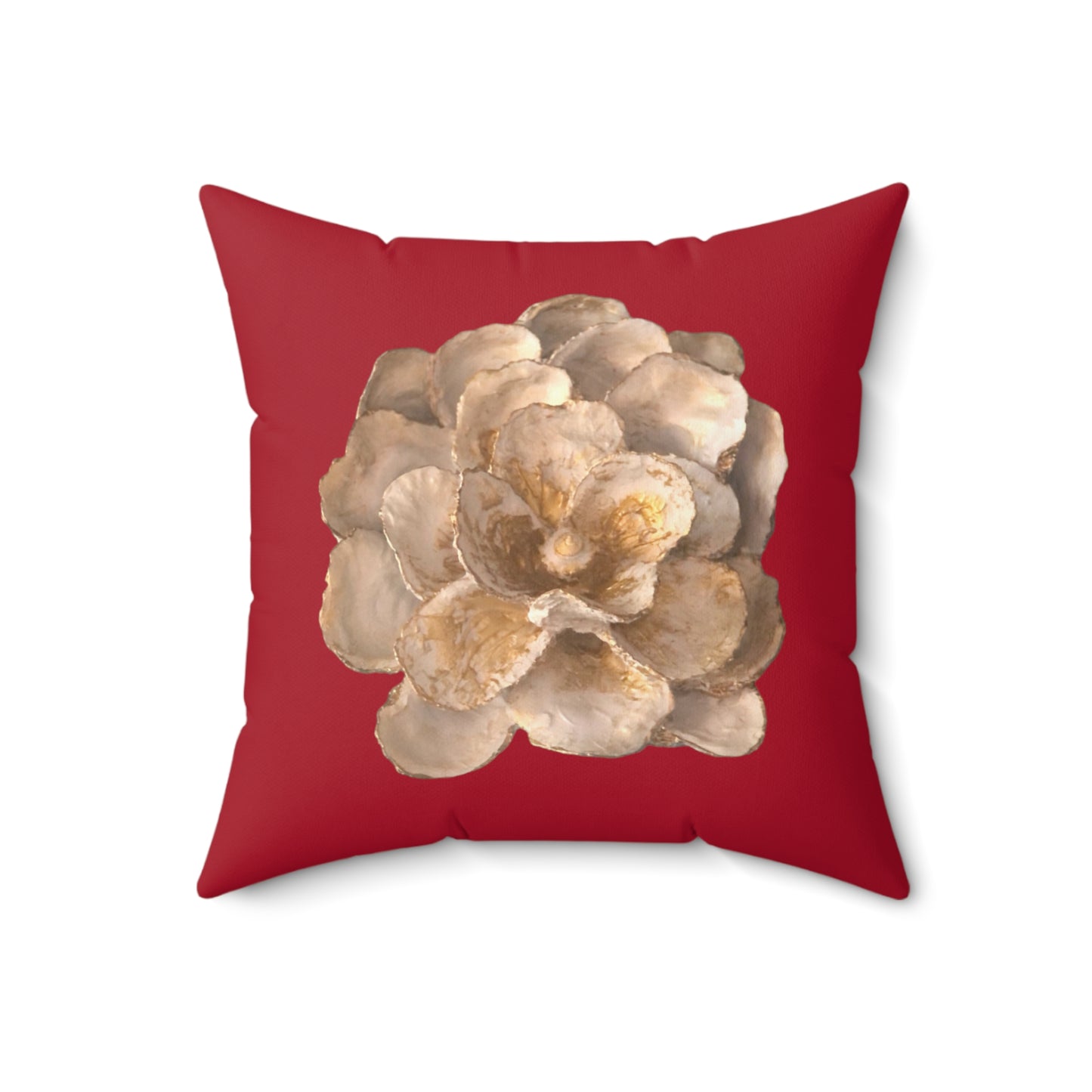 Lux Red Square Pillow one-sided Oyster Shell White and Gold Floral Motif