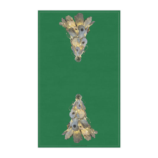 Tea Towel with LIT OYSTER SHELL CHRISTMAS TREE green background Choose Cotton or Polyester