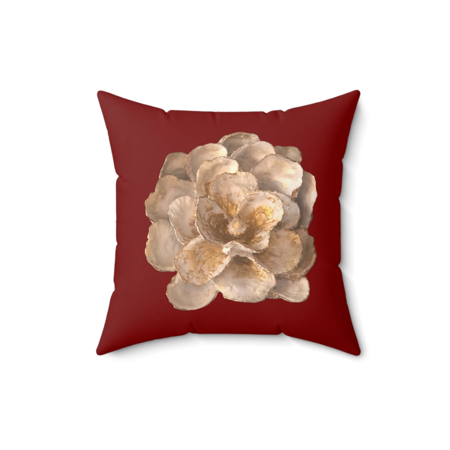 Lux Red Square Pillow one-sided Oyster Shell White and Gold Floral Motif