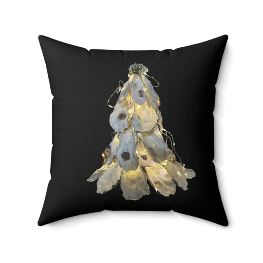 Black Square Christmas ONE sided print Pillow features Exquisite Handcrafted Oyster Shell Christmas Tree, sofa throw pillow, bed pillow,