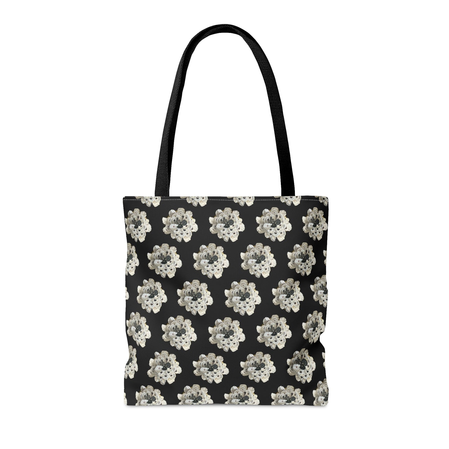 Shell Art Tote Bag in 3 sizes! For Girl Groups, Clubs, Wedding parties, Weekends, Shopping, Beach - Black/White Fantasy XL Flower