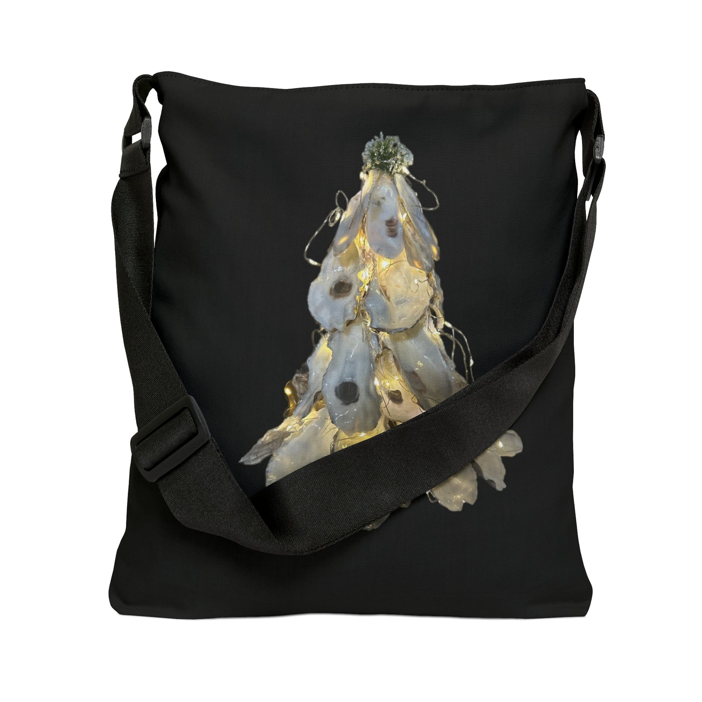 Adjustable Tote Black Tote Bag: Artisan Oyster Shell Lit Christmas Tree: Handmade Coastal Artistry for You