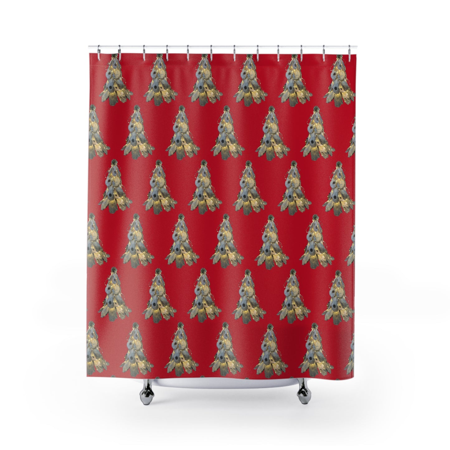 Christmas Trees Bright Red Shower Curtains