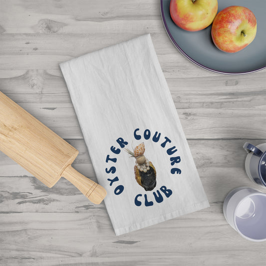 Square Napkin / Tea Towel with Oyster Couture Club Character Coastal Pattern Design for a Year around Specialized Decor and Your Unique Host/Hostess Touch