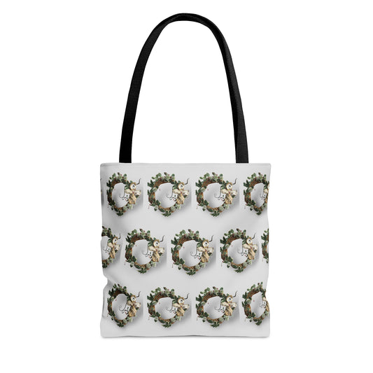 Tote Bag in 3 sizes! Holly and Angel Wreath reusable bag for Girl groups, Wedding parties, Church groups, Club gifts, Shopping, Beach - Holly and Oyster Shell Angel Wreath