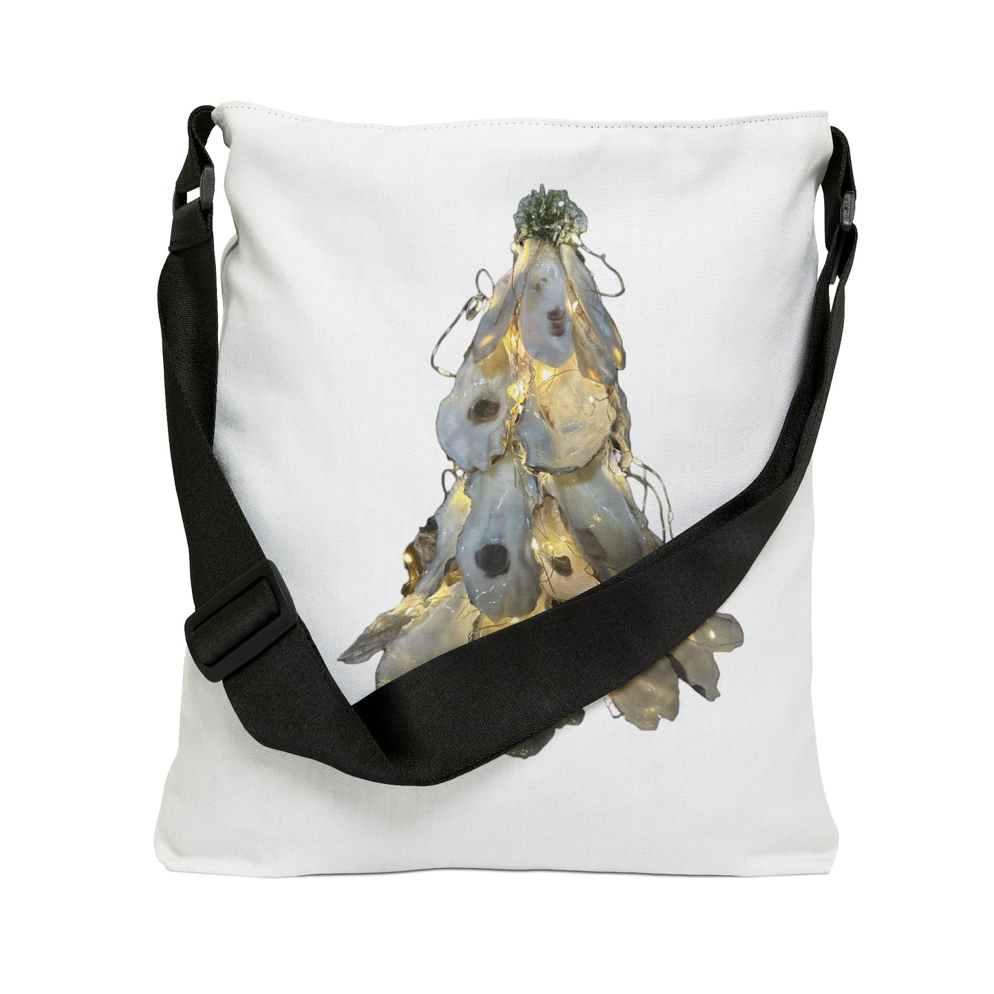 Adjustable Tote White Bag: Artisan Oyster Shell Lit Christmas Tree: Handmade Coastal Artistry for You