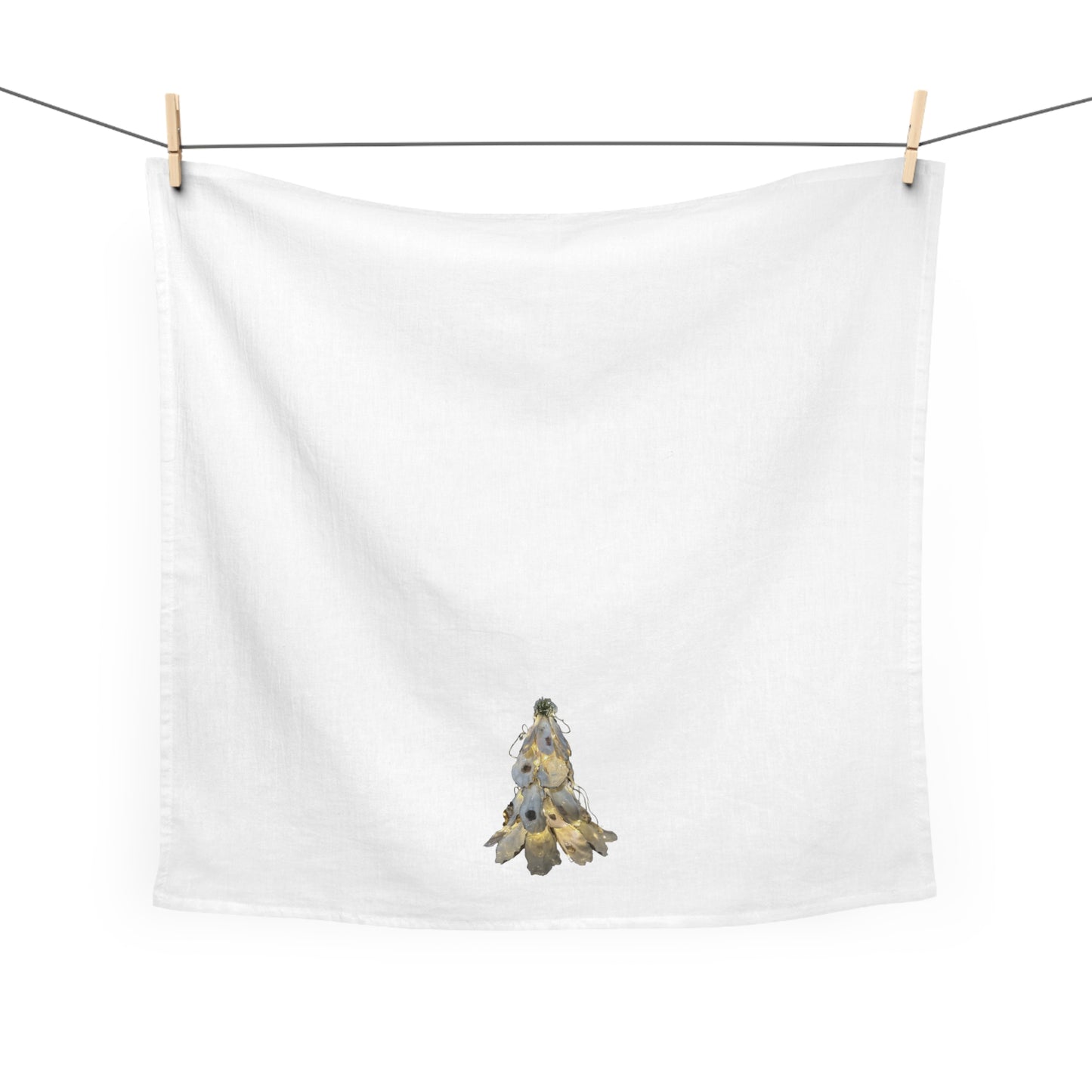 Square Napkin / Tea Towel with Small Lit Oyster Shell Christmas Tree from our Coastal Minimal Pattern Designs for Specialized Decor and Your Unique Host/Hostess Touch