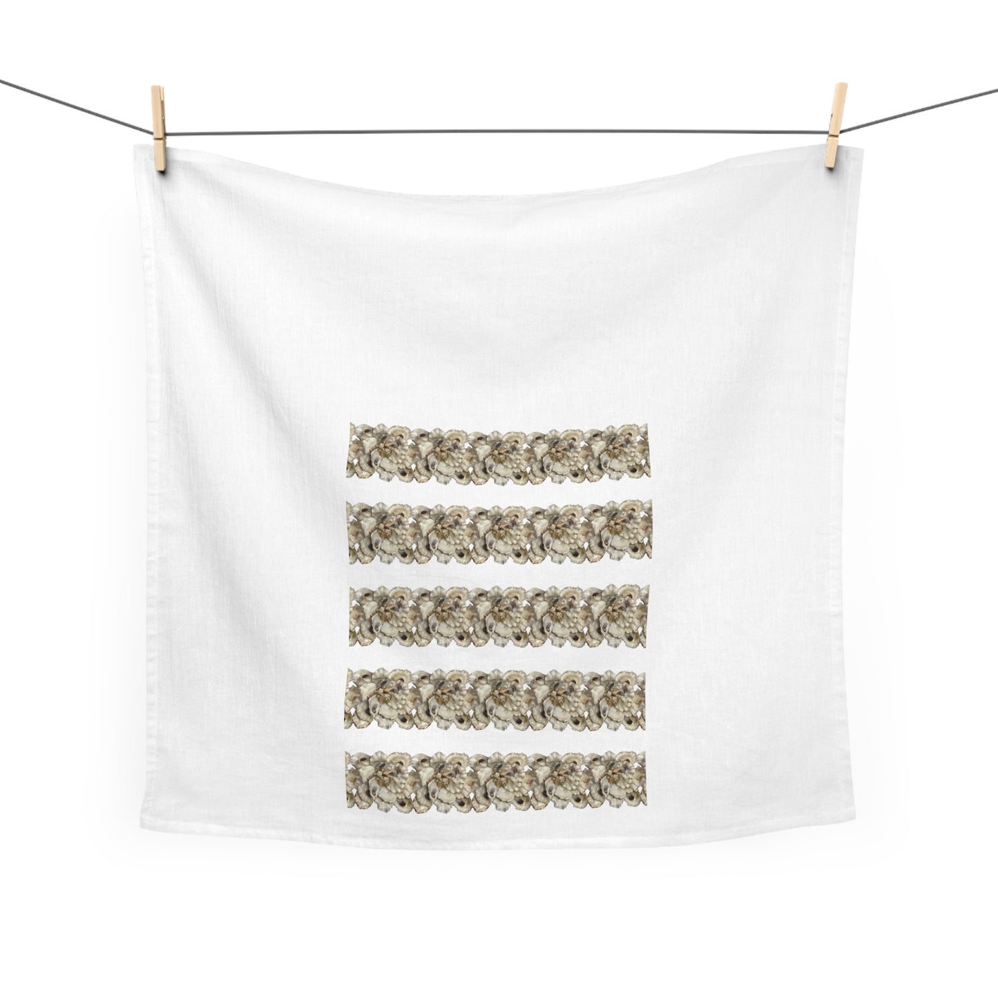 Cotton Square Napkin / Tea Towel with Rows of Frilly Oyster Shells with Pearls from our Coastal Pattern Designs for a Year around Specialized Decor and Your Unique Host/Hostess Touch