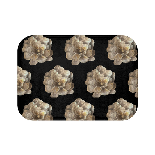 Oyster Shell Art Mix Bath Mat - Coastal Themes in Elegant Styles of black white gold