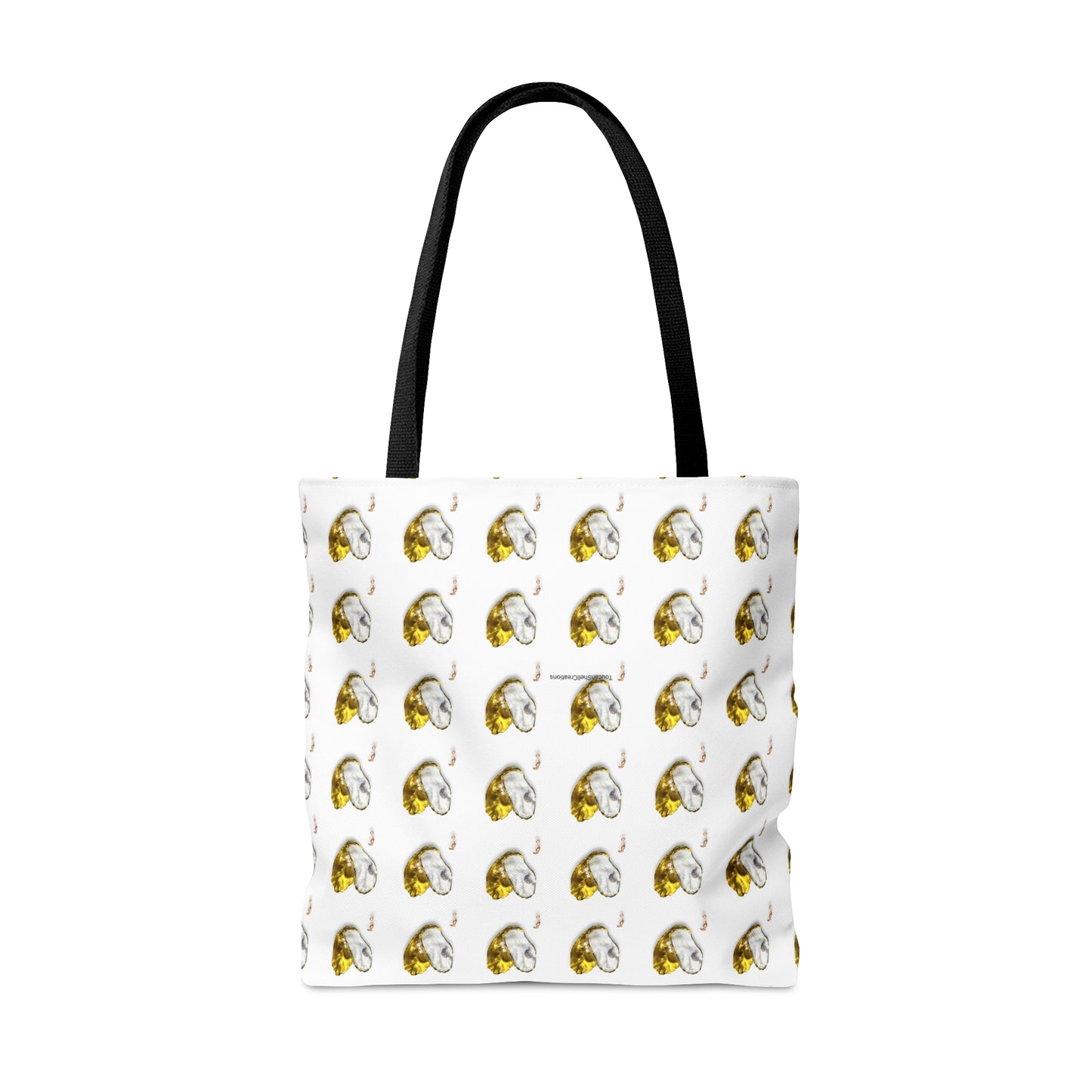 Tote Bag in 3 sizes! Oyster Shell Heart and pearls for Girl groups, Wedding parties, Church groups, Club gifts, Shopping, Beach - Gold and white heart with pearls