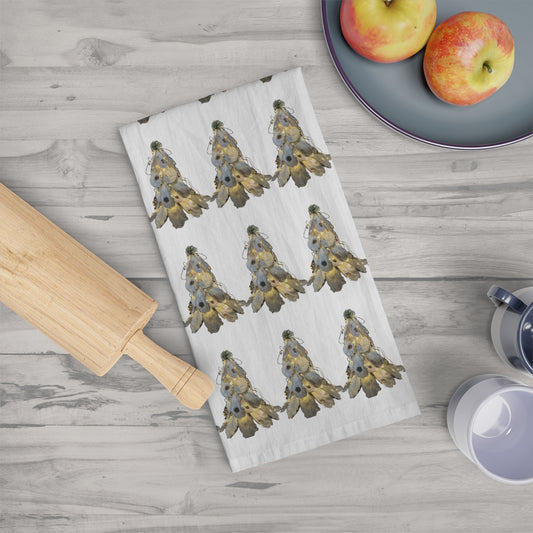 Square Napkin / Tea Towel with Rows of Lit Oyster Shell Christmas Tree from our Coastal Minimal Pattern Designs for a Year around Specialized Decor and Your Unique Host/Hostess Touch