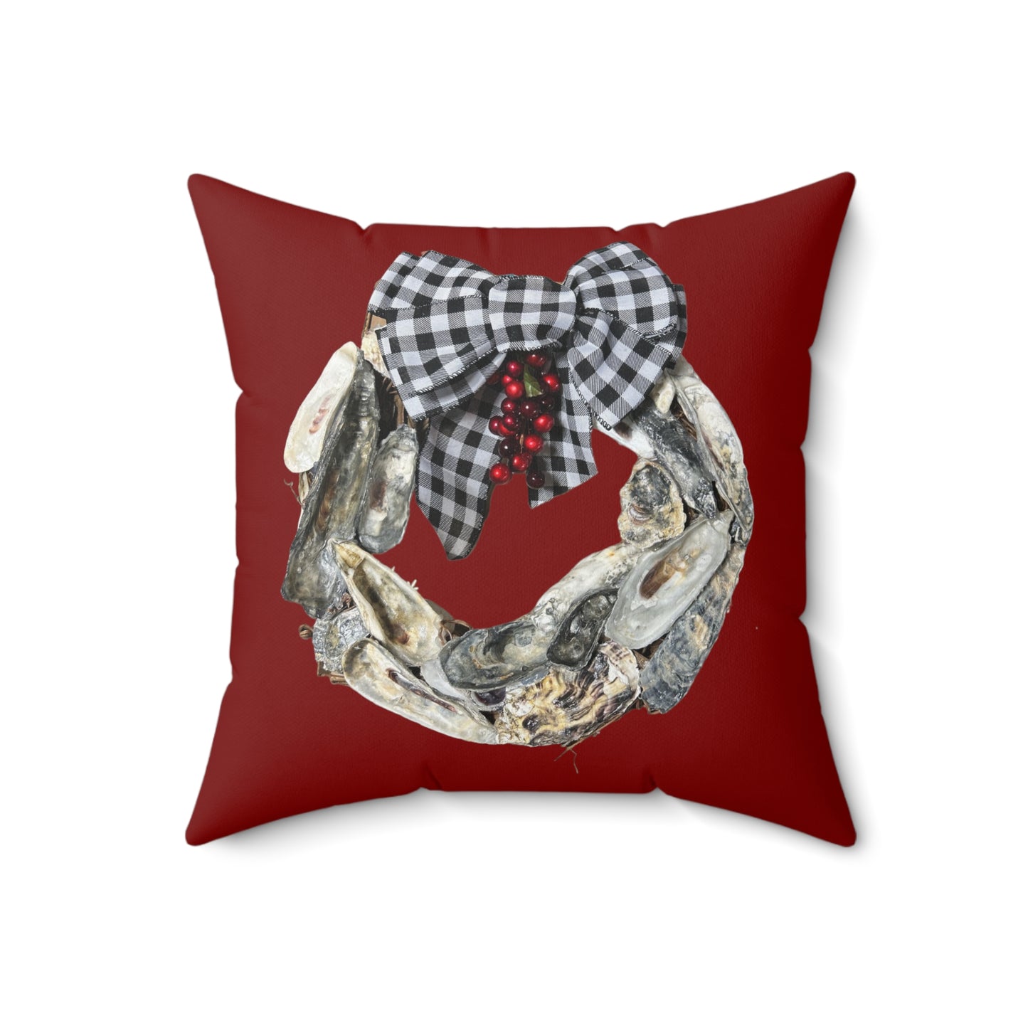 Lux Red Oyster Shell Art Wreath ONE sided print Throw Pillows, Christmas pillows, holiday pillows, fun, mix and match, easy home decor