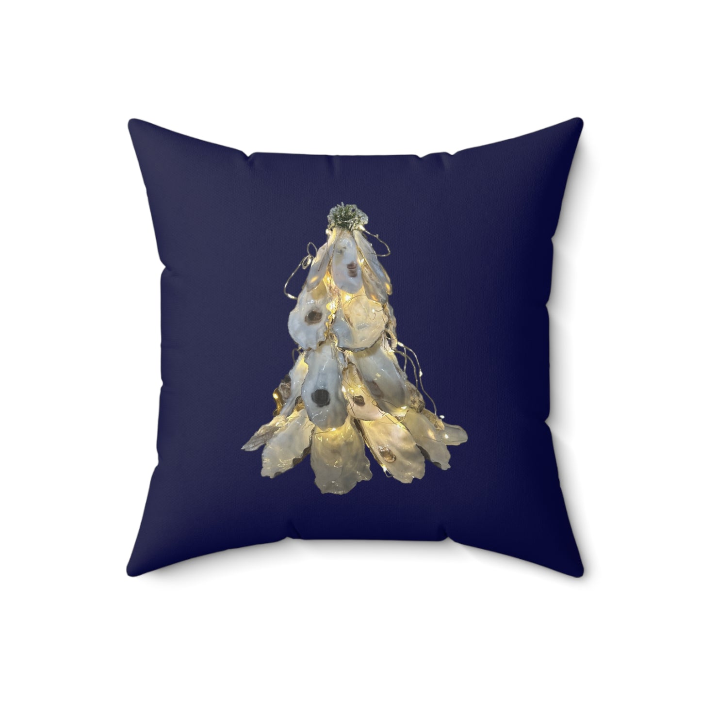 Darkest Blue Square Christmas ONE-side Pillow features Exquisite Oyster Shell Christmas Tree