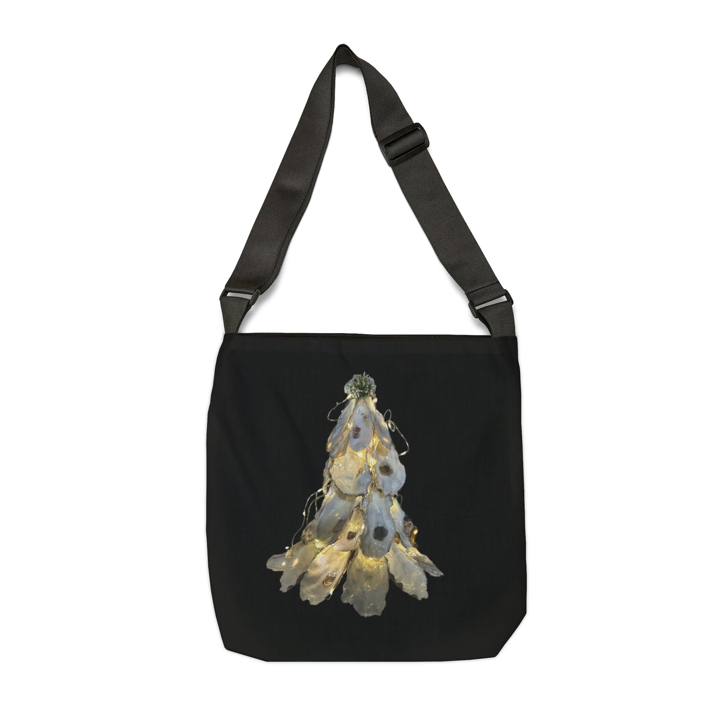 Adjustable Tote Black Tote Bag: Artisan Oyster Shell Lit Christmas Tree: Handmade Coastal Artistry for You