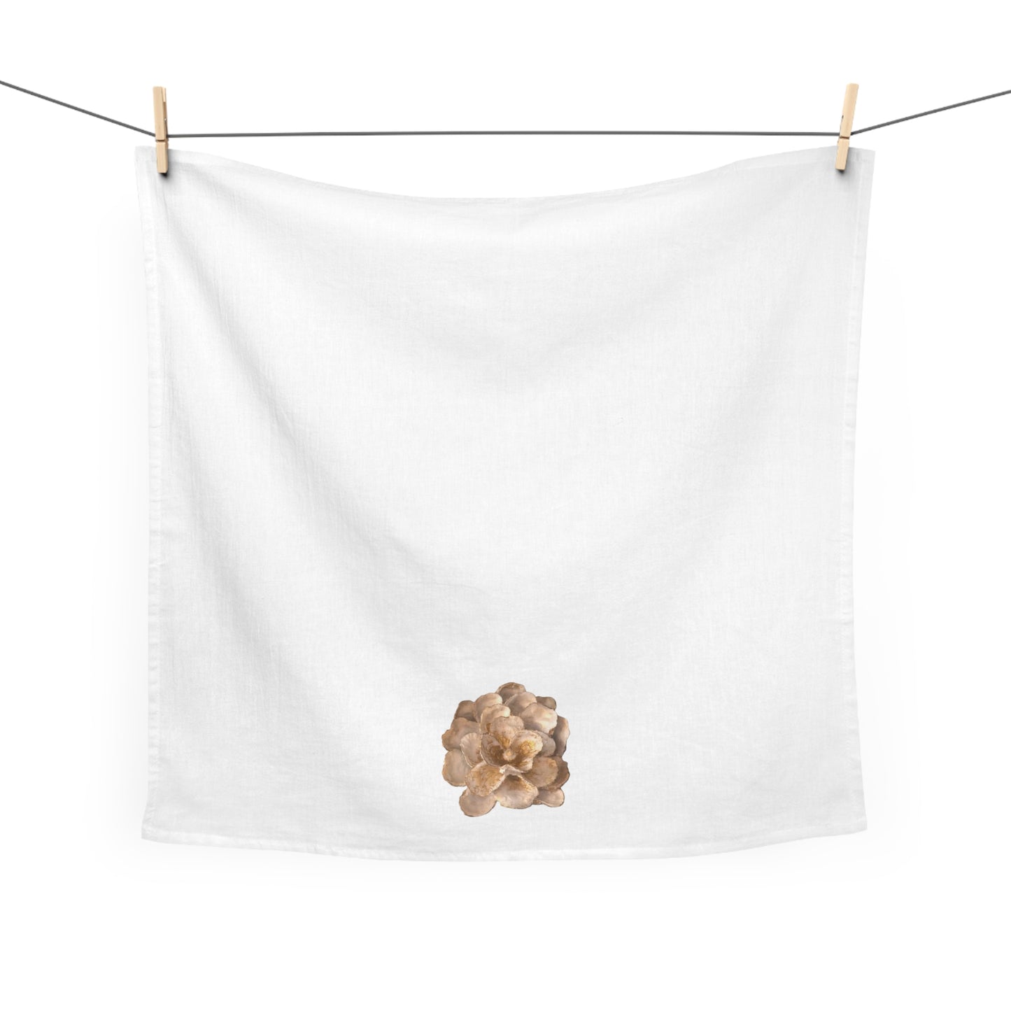 Square Napkin / Tea Towel with Grand Oyster Shell Flower White and Gold Pattern Designed for a Year around Specialized Decor and Your Unique Host/Hostess Touch