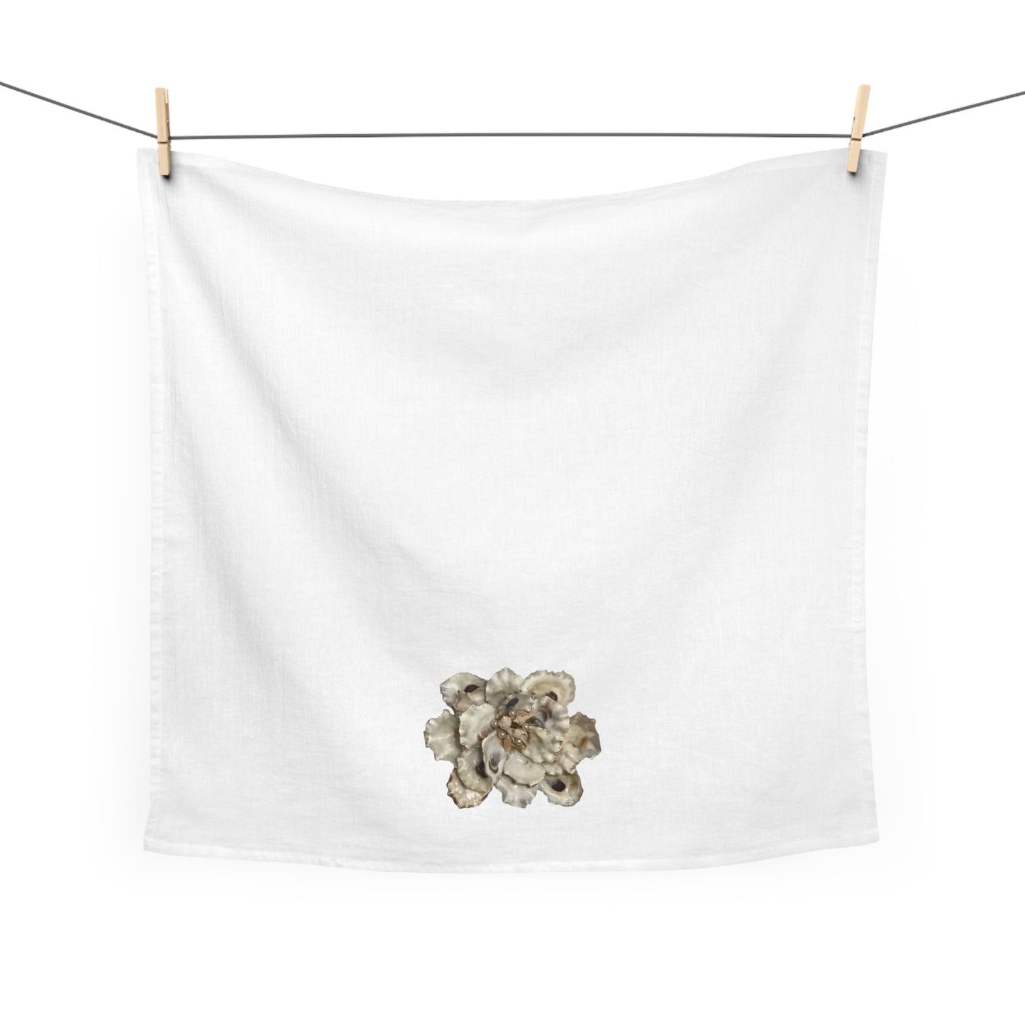 Square Napkin / Tea Towel with Large Frilly Oyster Shells with Pearls from our Coastal Minimal Pattern Designs for a Year around Specialized Decor and Your Unique Host/Hostess Touch