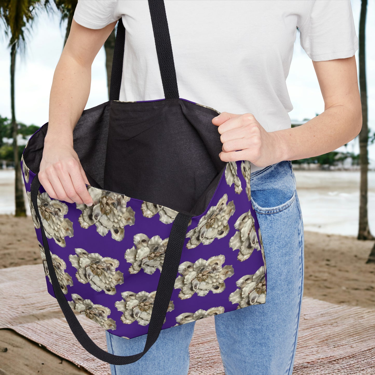 Extra Roomy Tote Bag with Exclusive Oyster Shell Art: Limited Edition Ocean Style