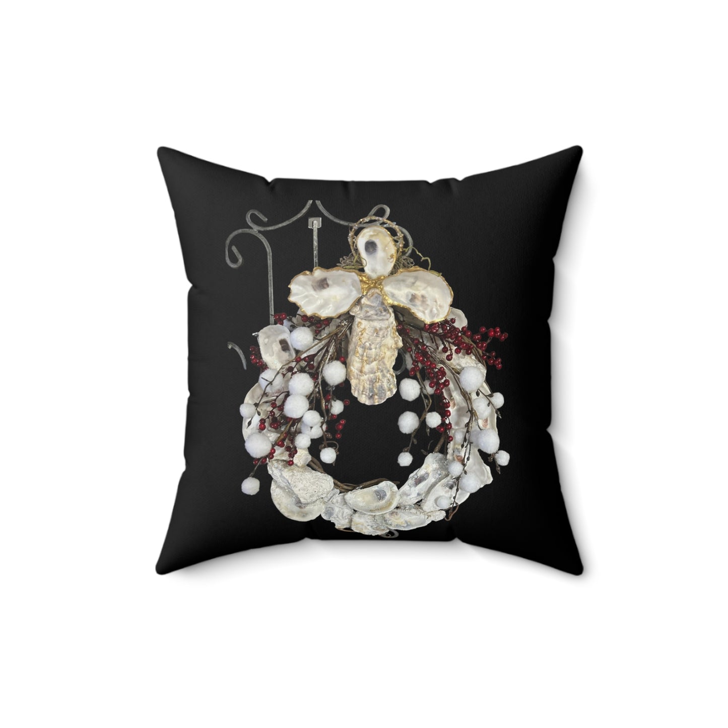 Oyster Shell Art Wreath with Angel Cross ONE sided print throw pillow, gifts for her, sofa throw pillows, bed pills, accent pillows