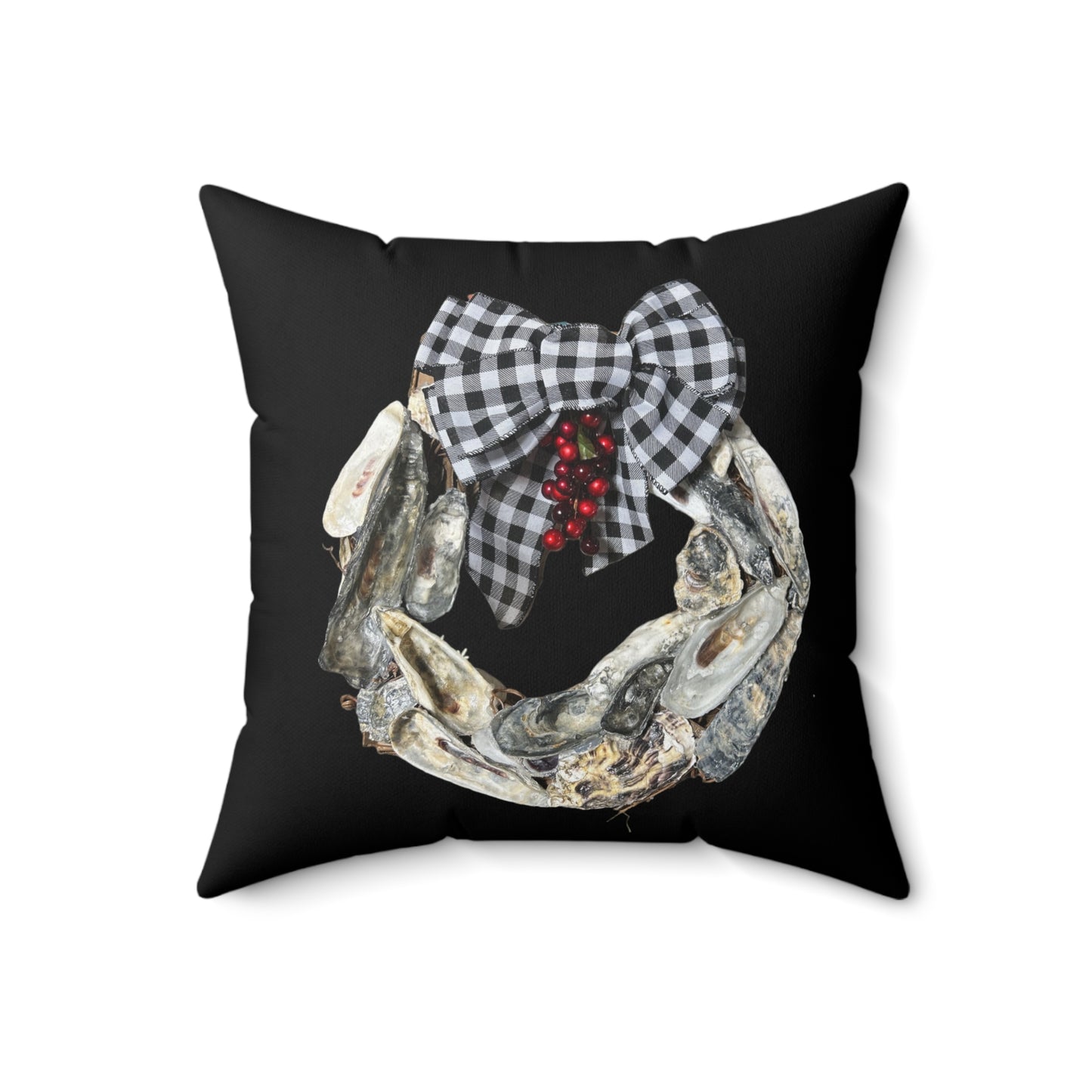 2 sided prints Winter Wreath/ Lit Christmas Tree Holiday Square Pillows: Oyster Shell Art Designs, coastal decor, seashells, nautical theme, sofa pillow, bed pillow